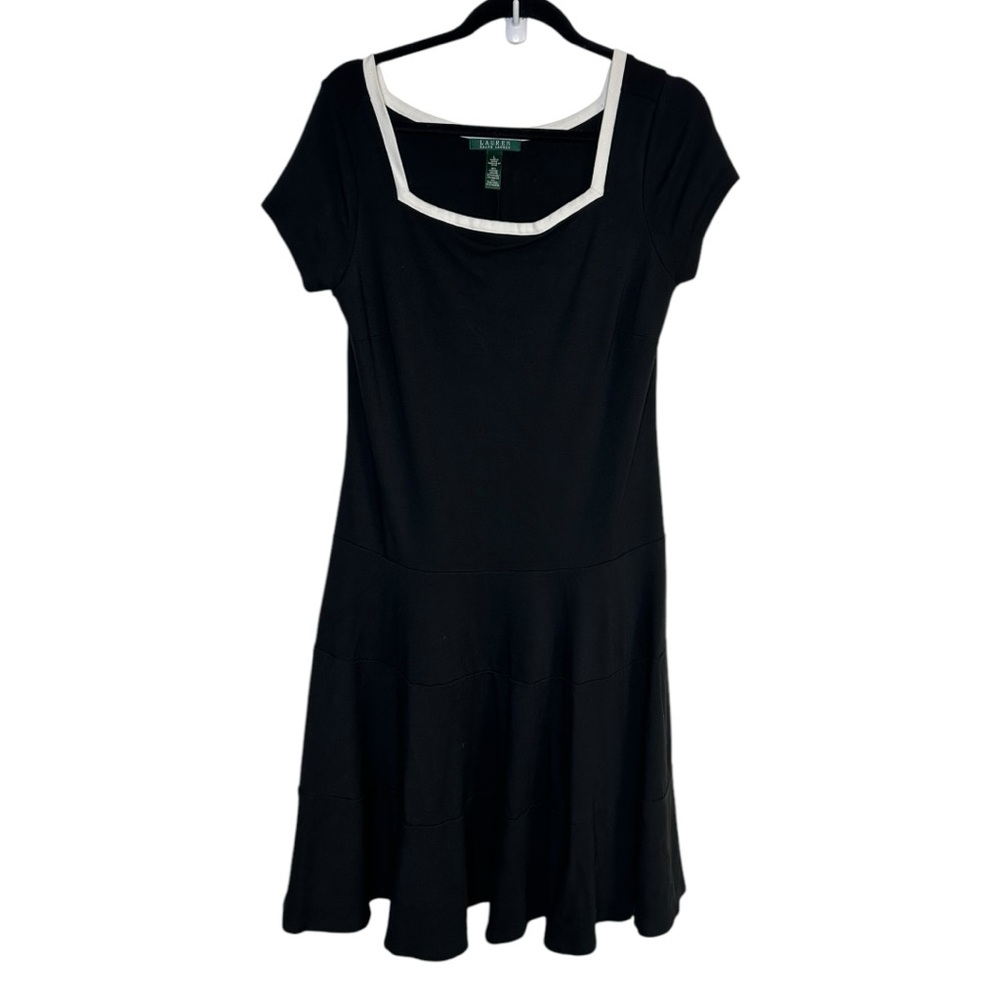 Lauren Ralph Lauren Black Square Neck Tiered Bottom Knee Length Dress Size Large